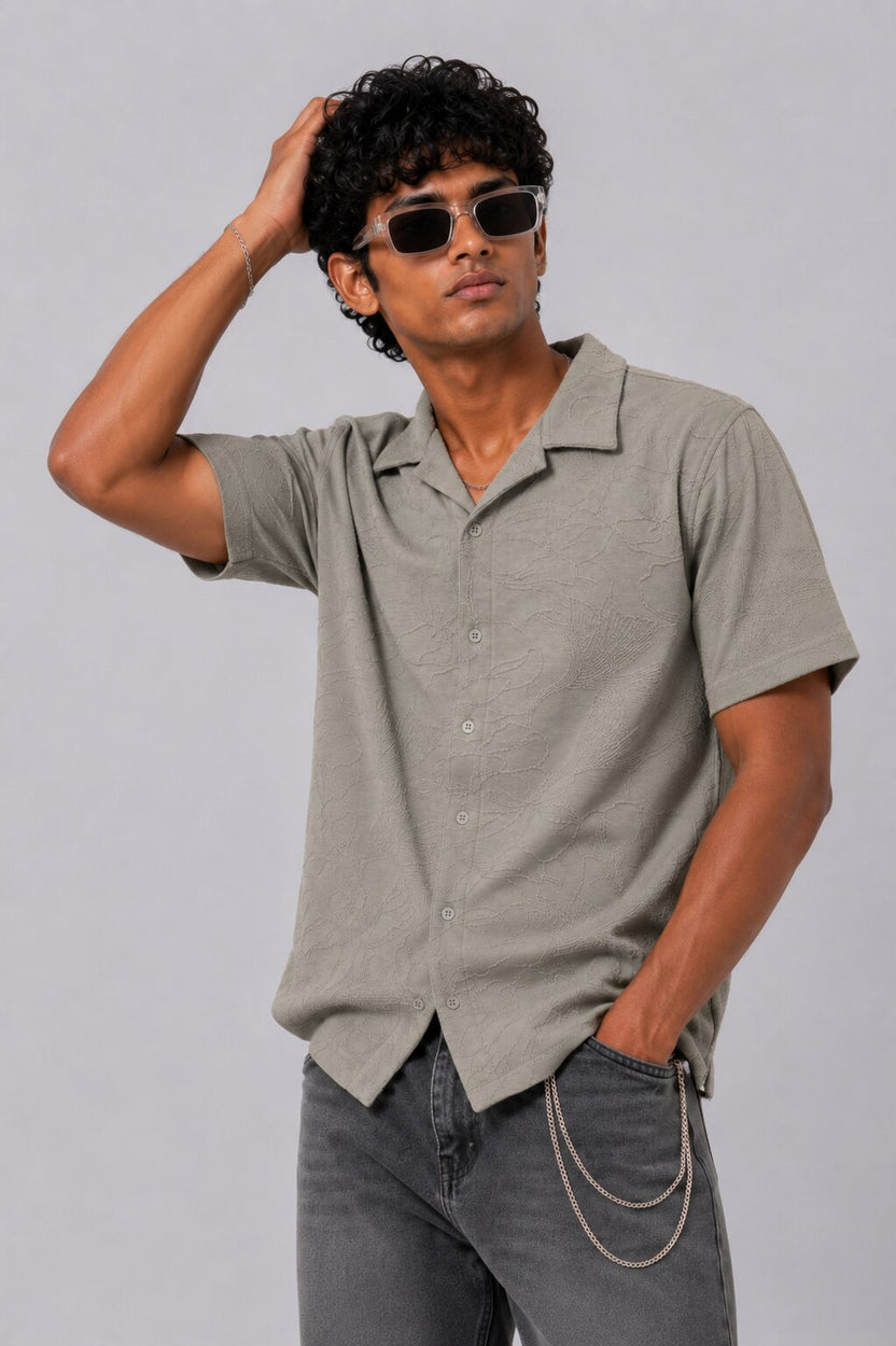 Mens Regular Fit Green Self Design Festive Shirt - Image 1