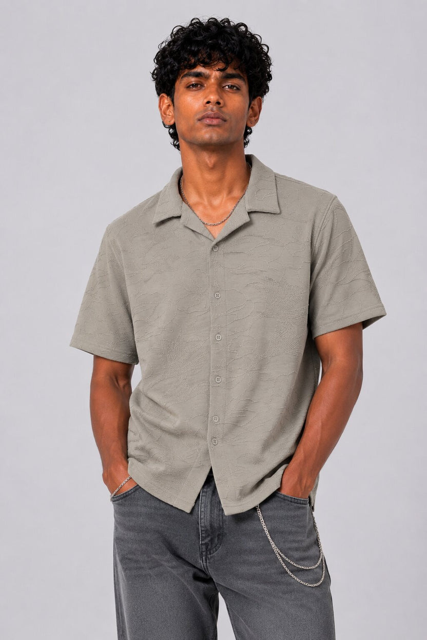 Mens Regular Fit Green Self Design Festive Shirt - Image 2