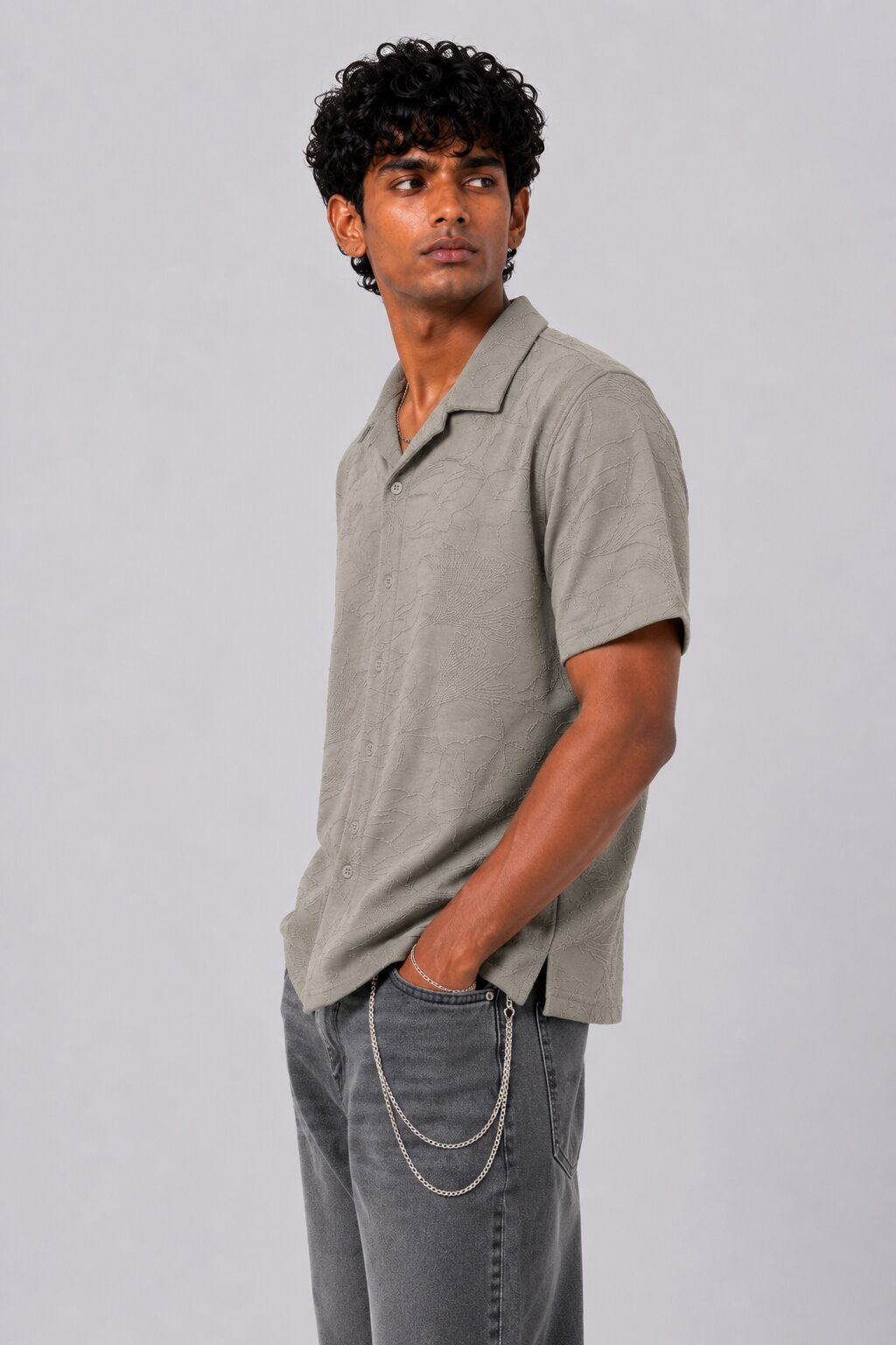 Mens Regular Fit Green Self Design Festive Shirt - Image 4
