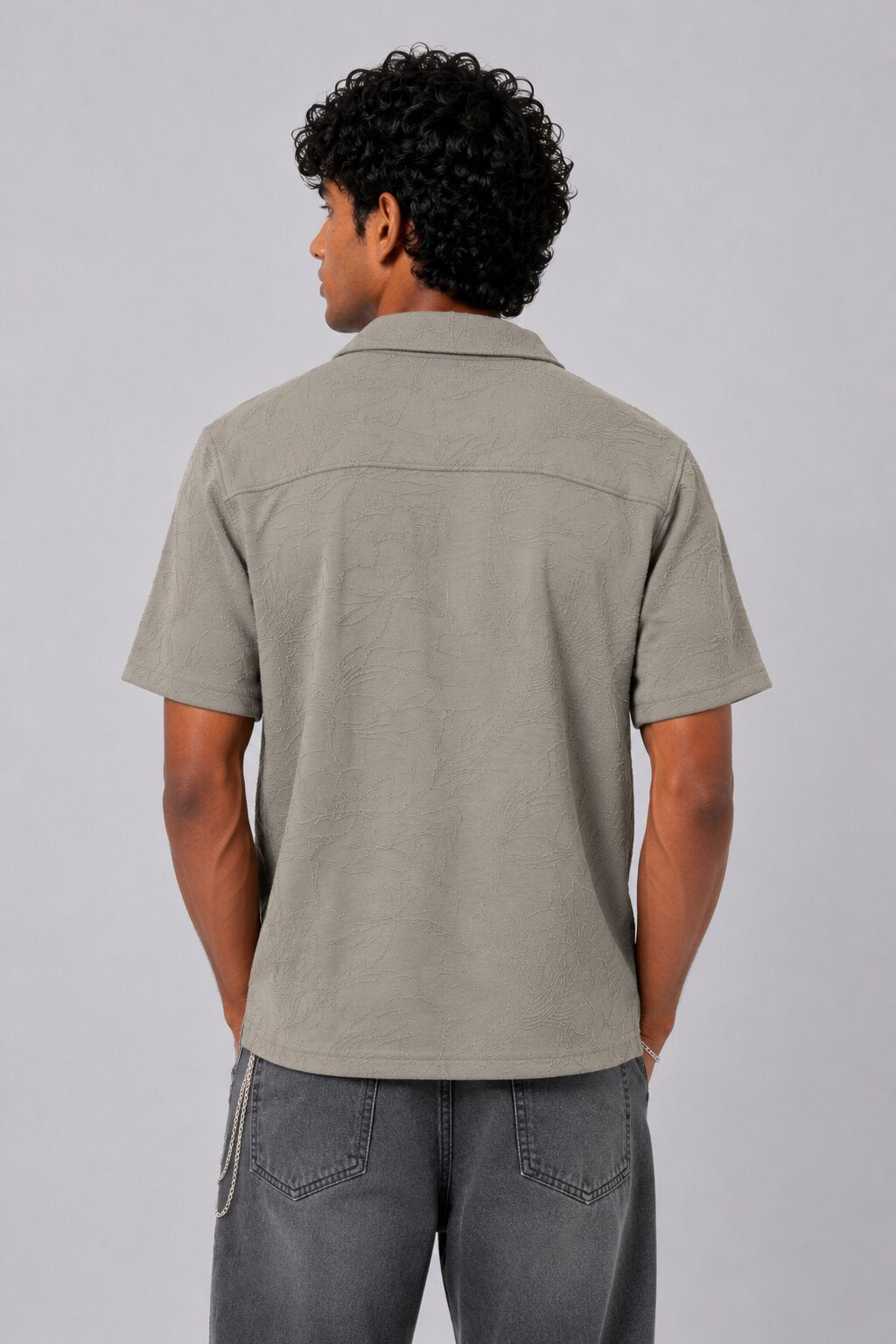 Mens Regular Fit Green Self Design Festive Shirt - Image 5