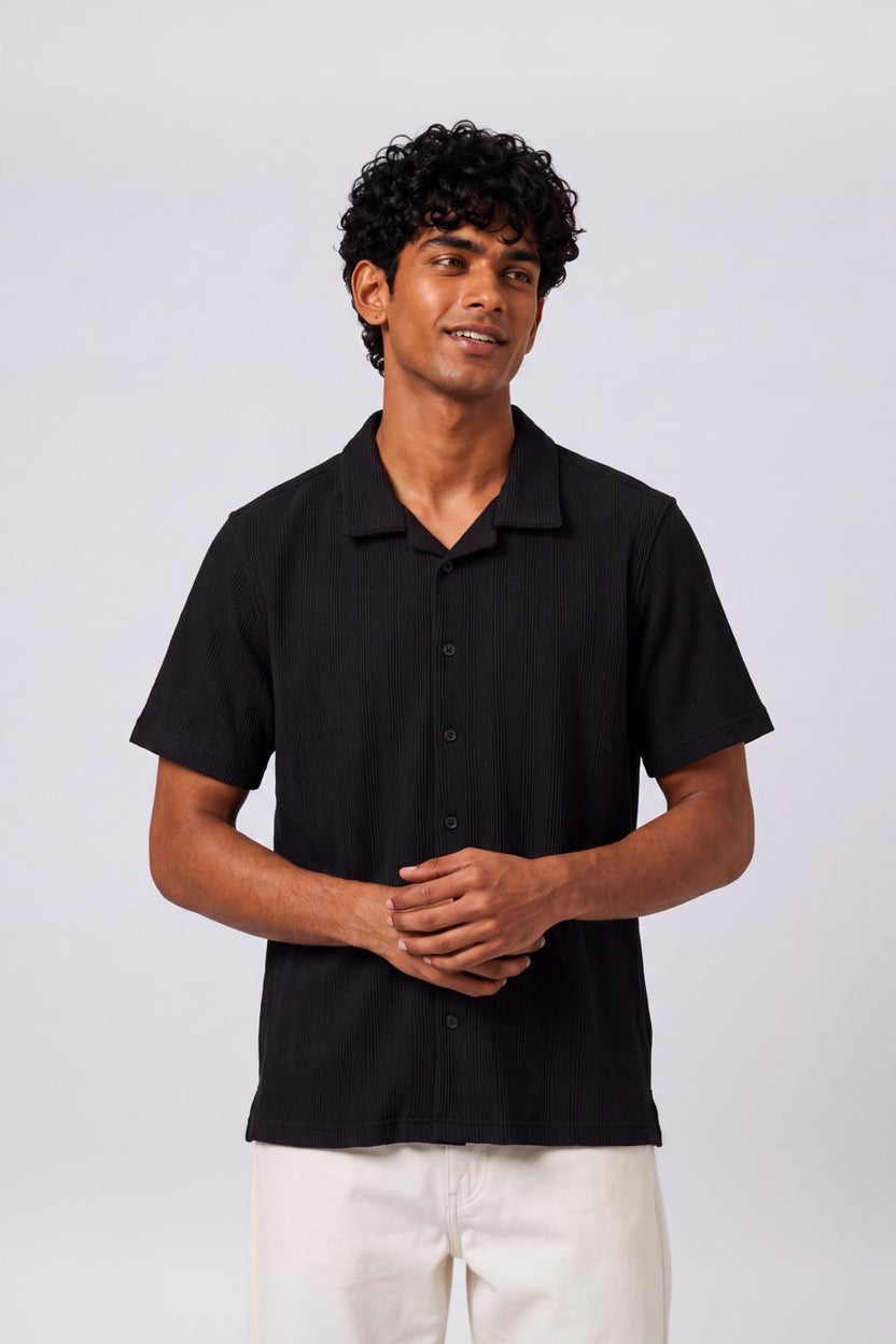 Mens Regular Fit Black Self Design Casual Shirt - Image 2