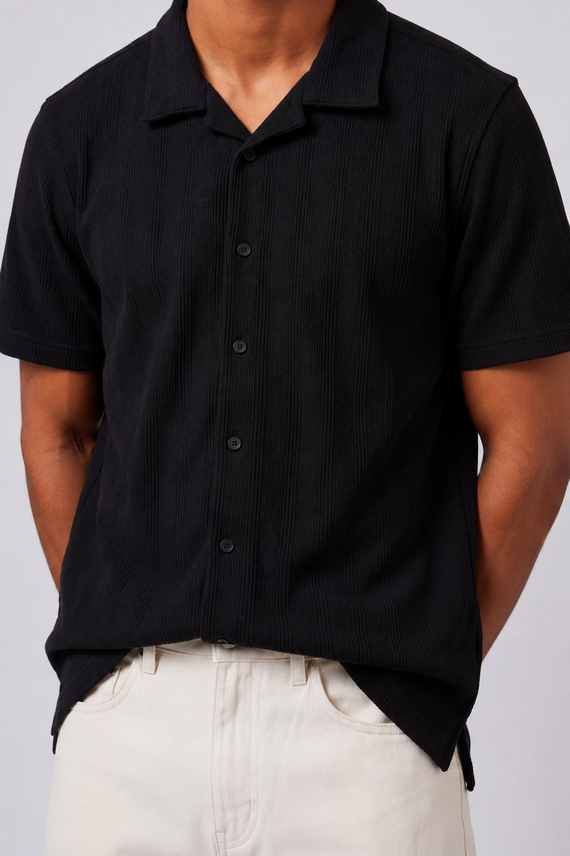 Mens Regular Fit Black Self Design Casual Shirt - Image 3