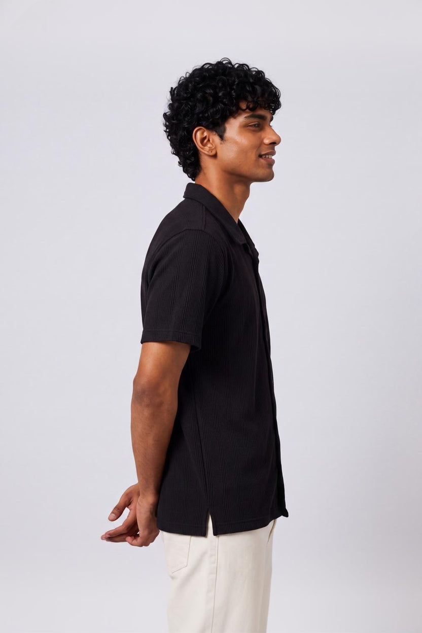 Mens Regular Fit Black Self Design Casual Shirt - Image 4