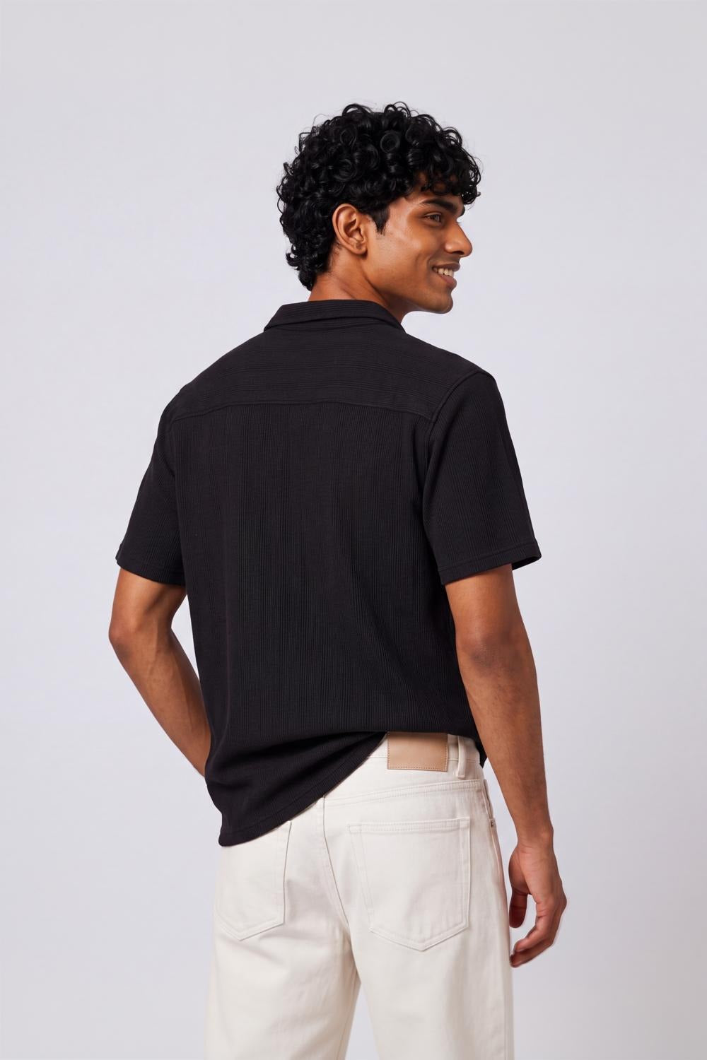 Mens Regular Fit Black Self Design Casual Shirt - Image 5