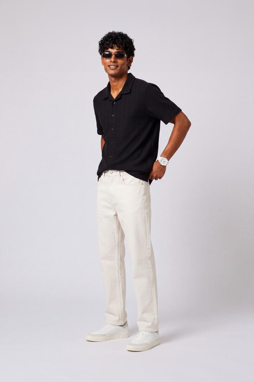 Mens Regular Fit Black Self Design Casual Shirt - Image 6