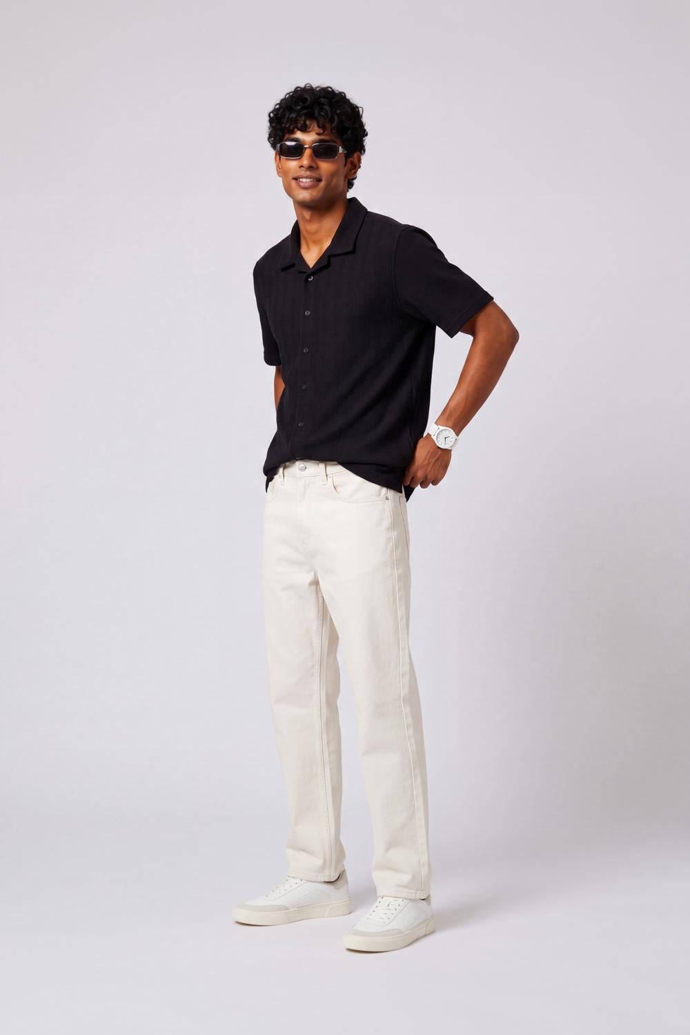 Mens Regular Fit Black Self Design Casual Shirt - Image 6