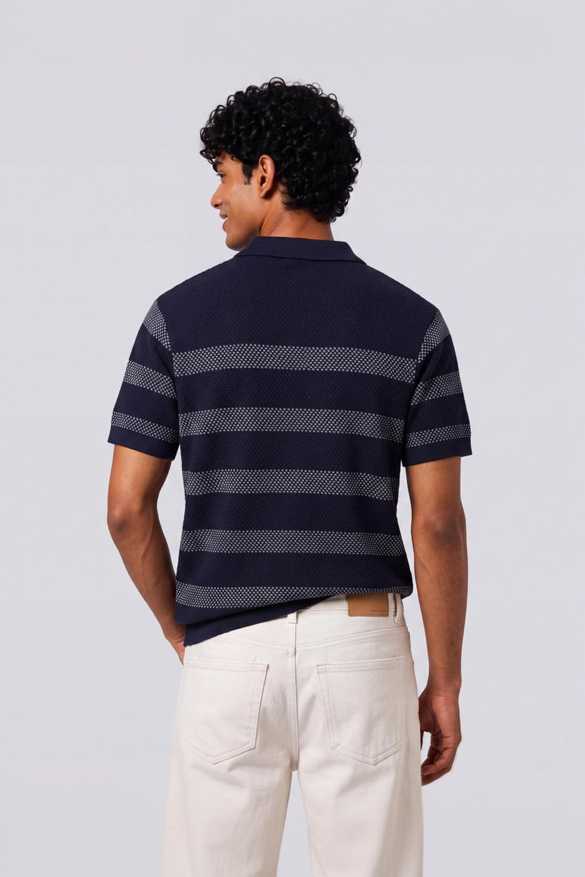 Mens Regular Fit Navy Striped Polo T-Shirt - Image 5