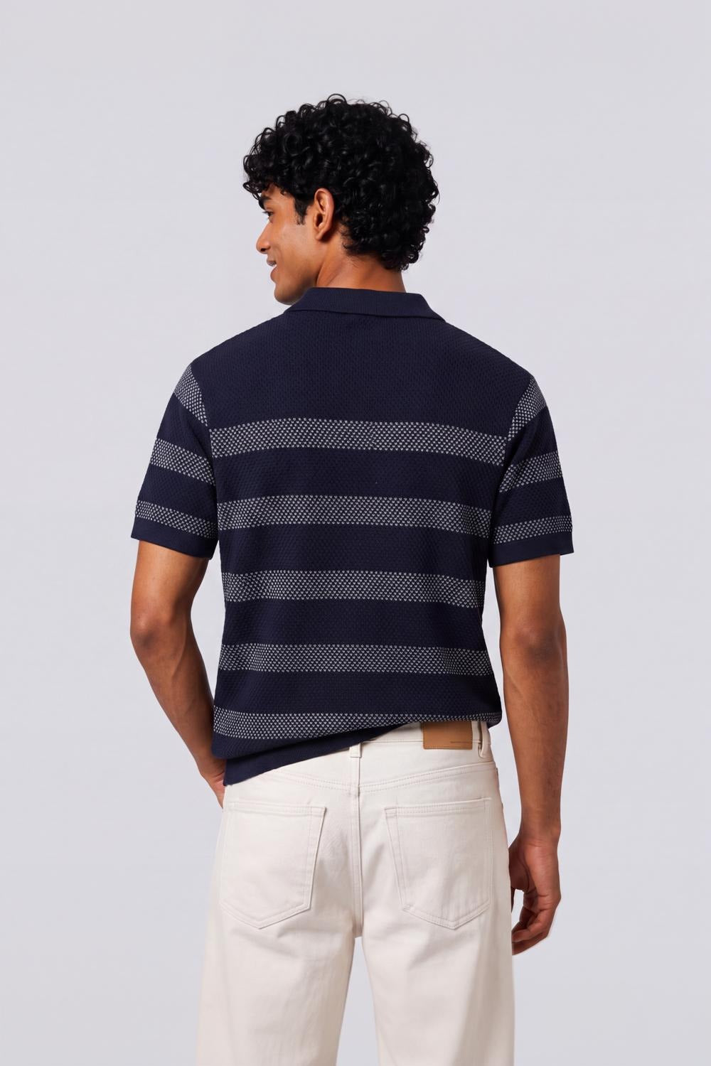 Mens Regular Fit Navy Striped Polo T-Shirt - Image 5