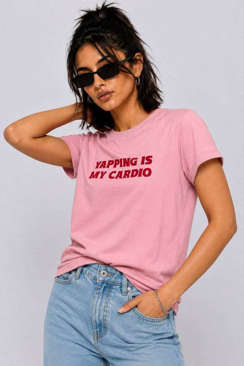 Womens Regular Fit Pink Typographic T-Shirt - Image 1