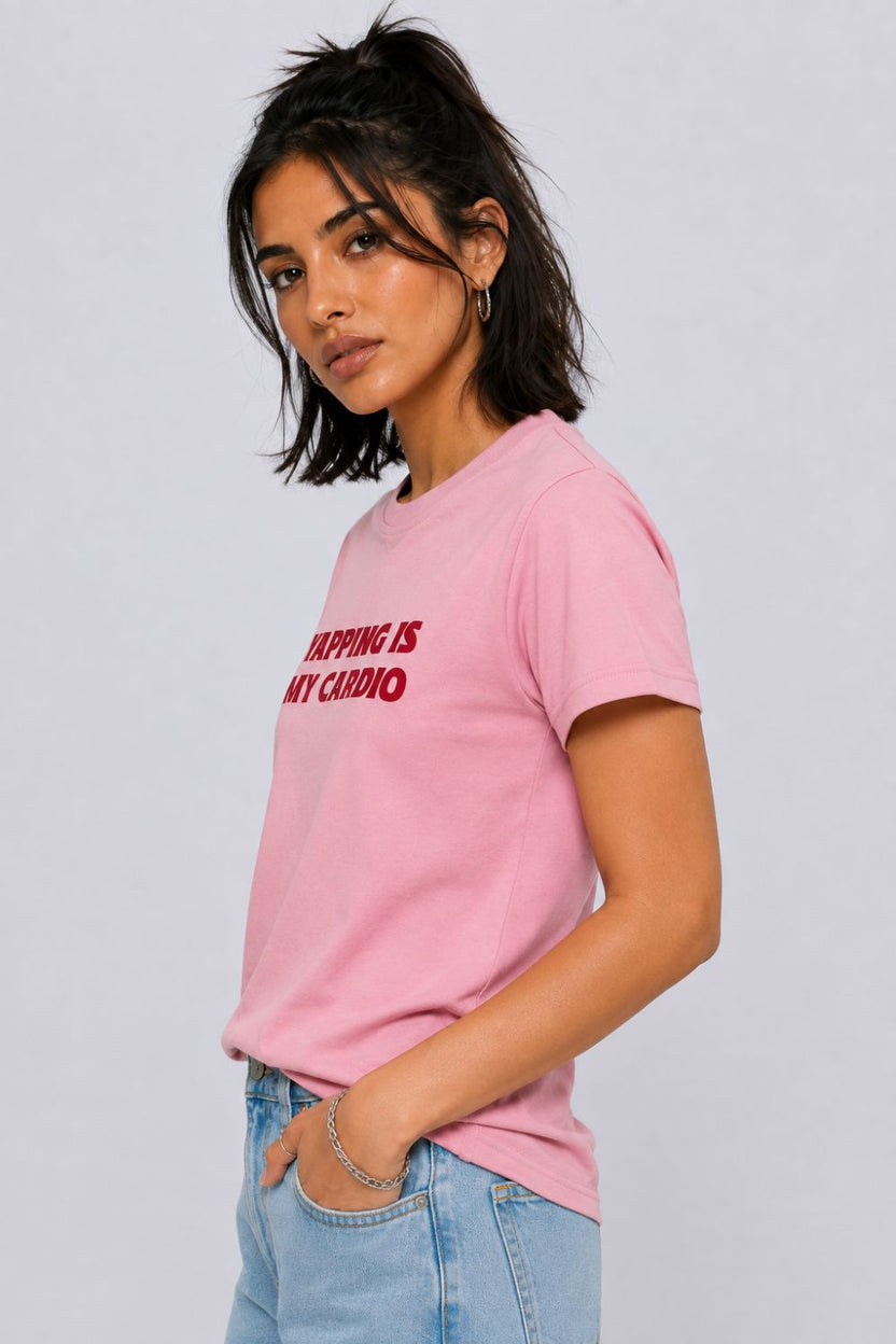 Womens Regular Fit Pink Typographic T-Shirt - Image 4