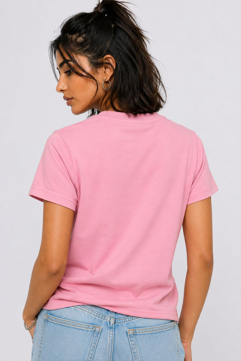 Womens Regular Fit Pink Typographic T-Shirt - Image 5