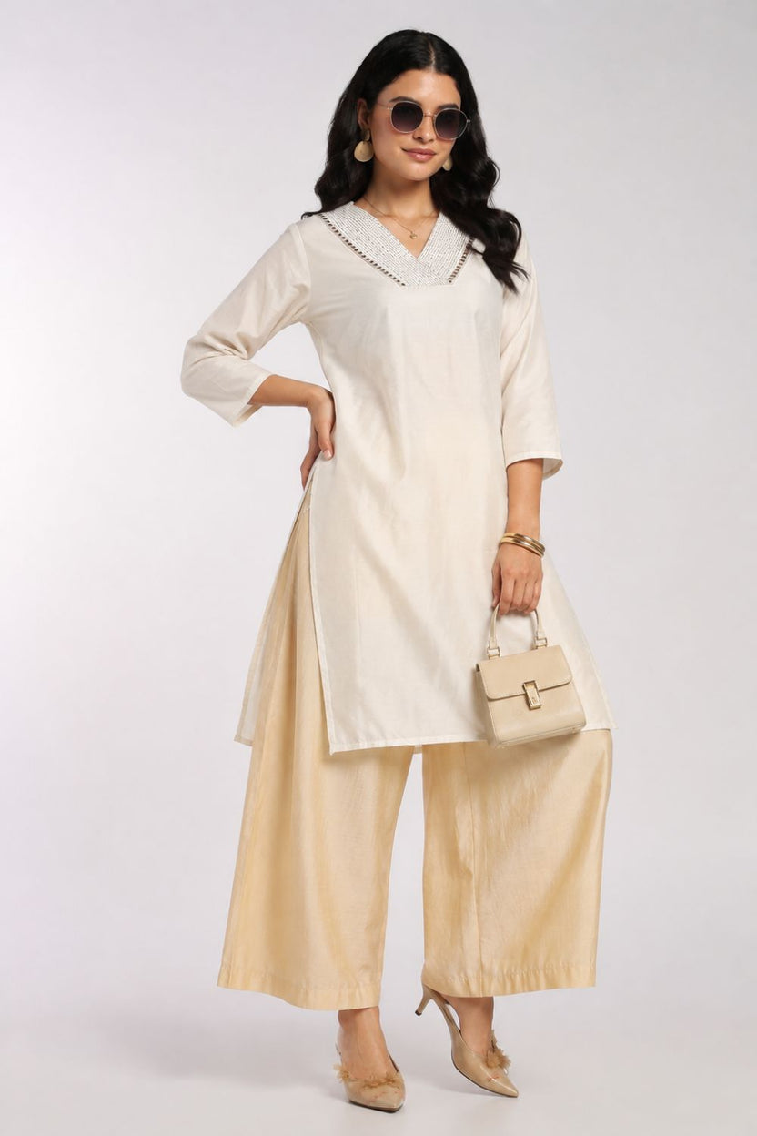 Womens Regular Fit Off White Everyday Essential Kurta - Image 6