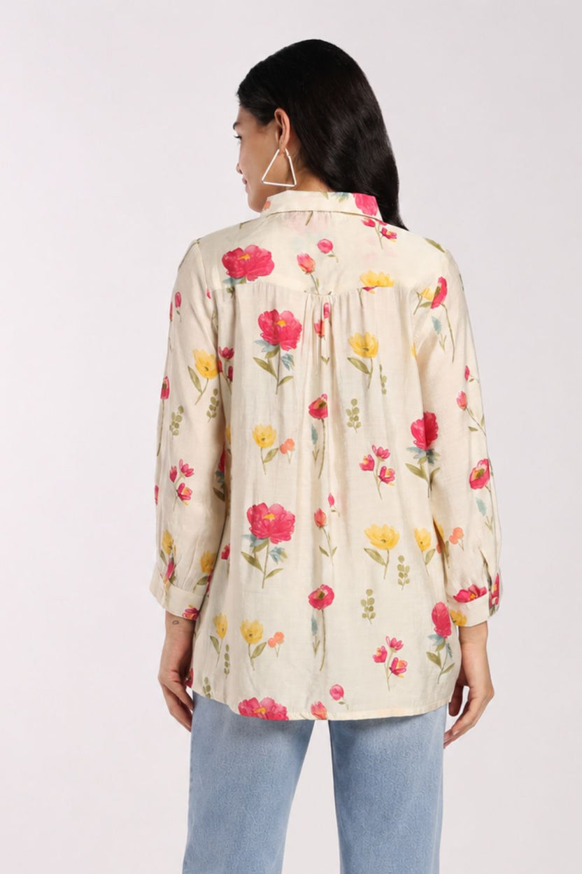Womens Loose Fit Off White Printed Casual Shirt - Image 5