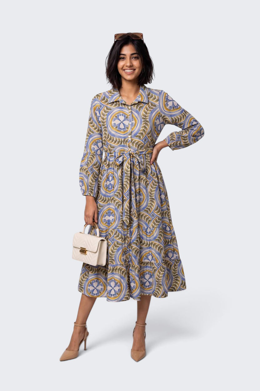 Womens Loose Fit Multi-coloured Geometric Dress - Image 1