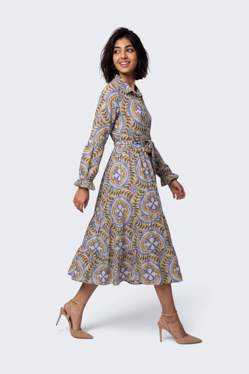 Womens Loose Fit Multi-coloured Geometric Dress - Image 4