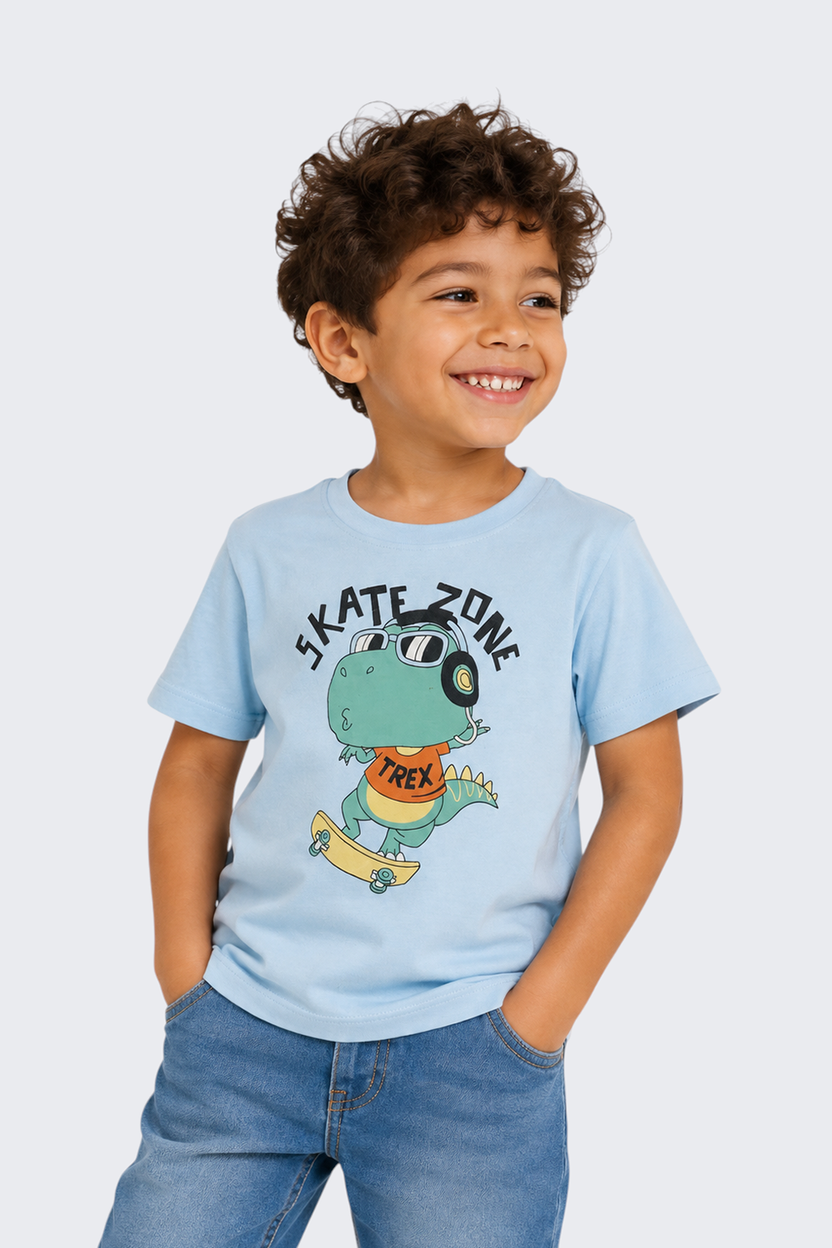 Boys Regular Fit Light Blue Cartoon T-Shirt - Image 1