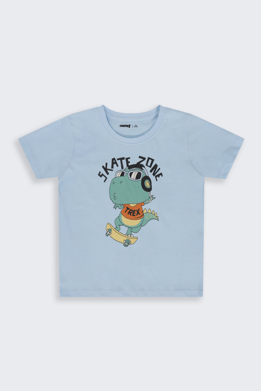 Boys Regular Fit Light Blue Cartoon T-Shirt - Image 2