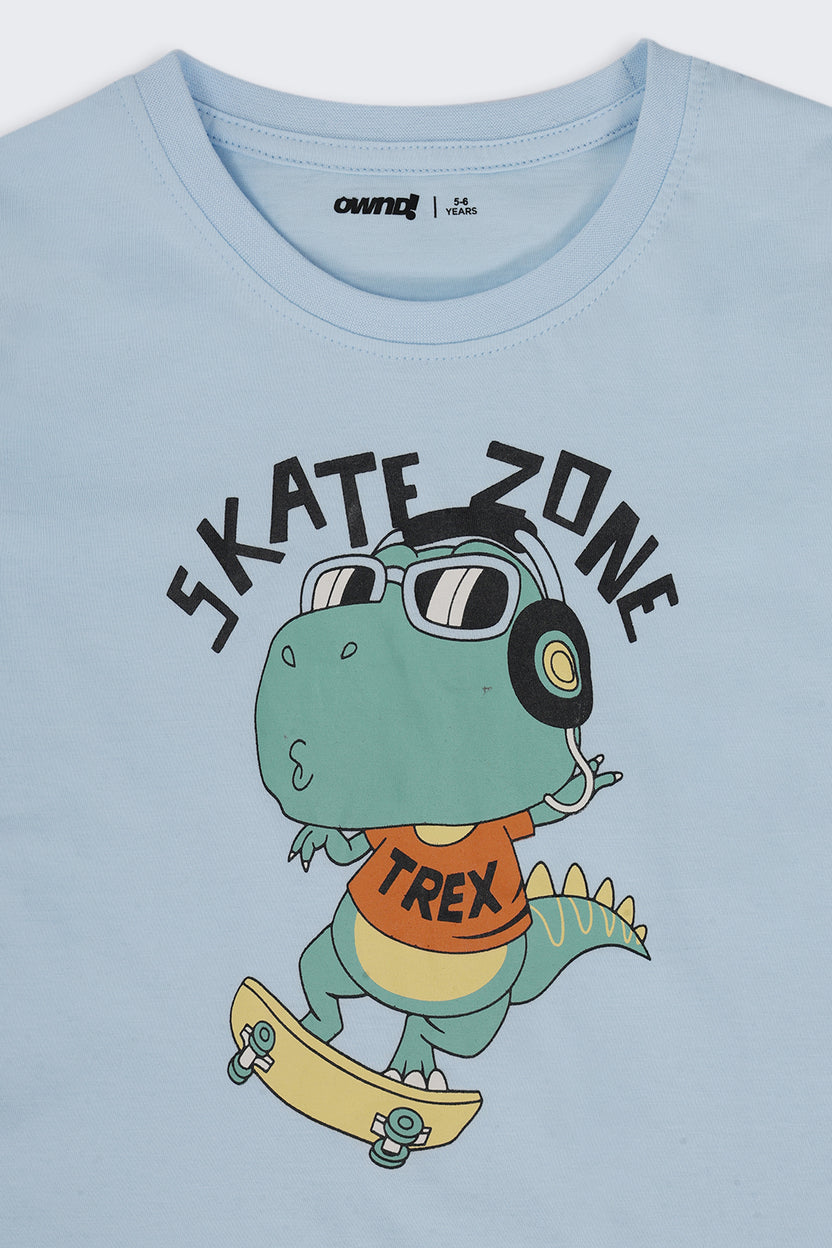 Boys Regular Fit Light Blue Cartoon T-Shirt - Image 6