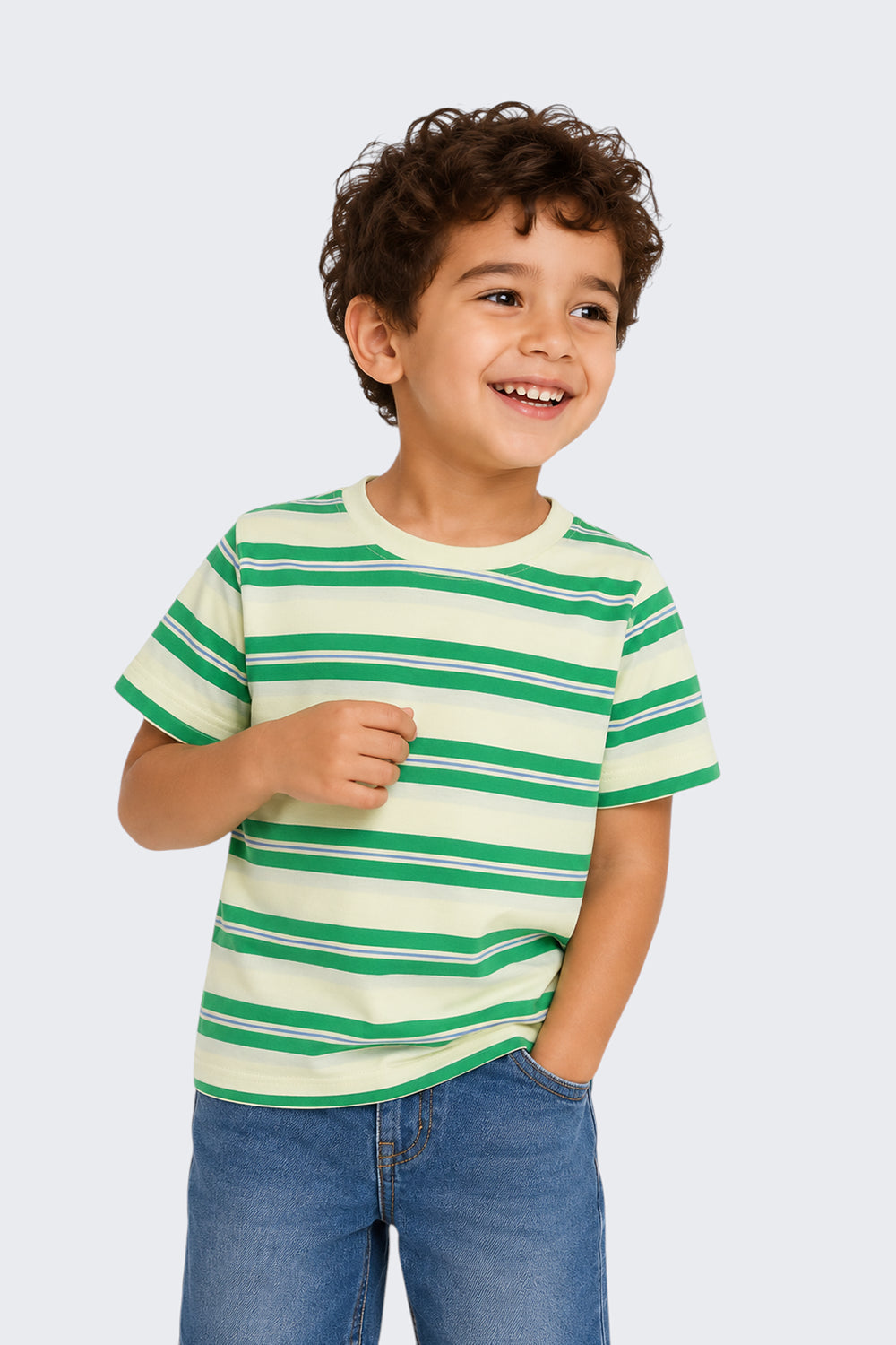 Boys Regular Fit Green Striped T-Shirt - Image 1