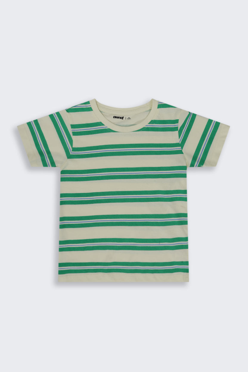 Boys Regular Fit Green Striped T-Shirt - Image 2