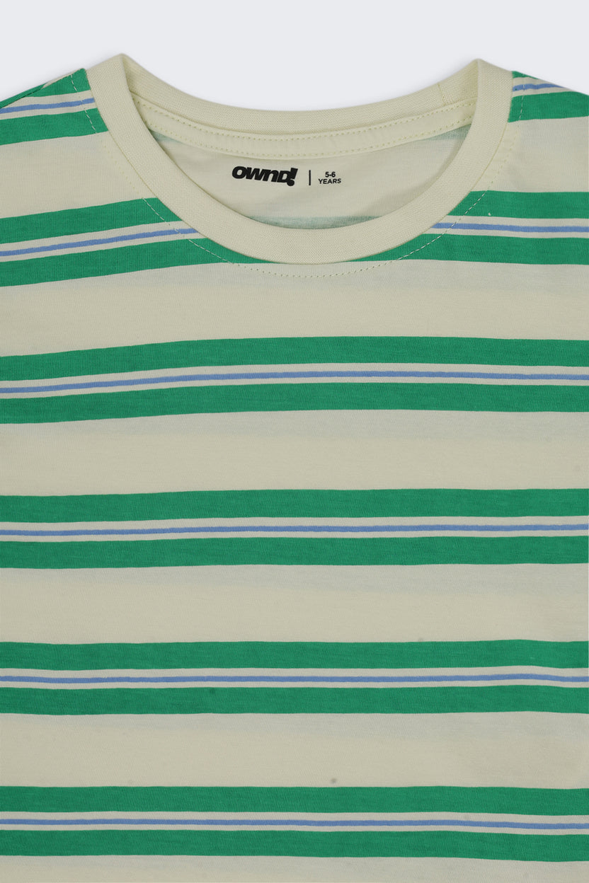 Boys Regular Fit Green Striped T-Shirt - Image 6