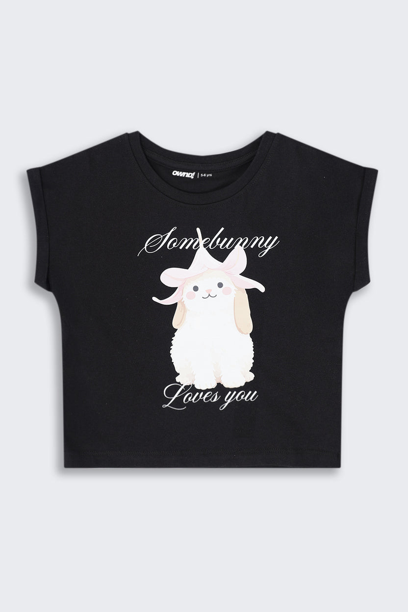 Girls Regular Fit Black Cartoon T-Shirt - Image 2