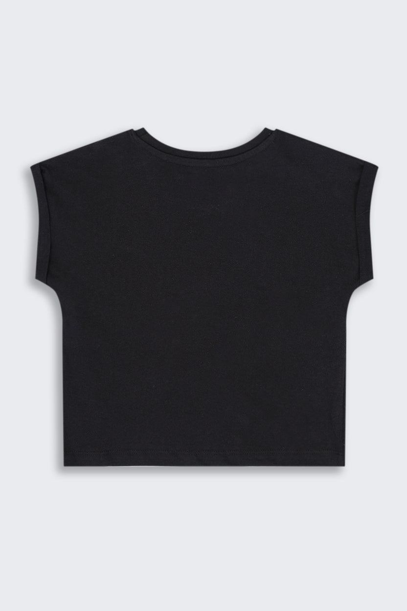 Girls Regular Fit Black Cartoon T-Shirt - Image 3