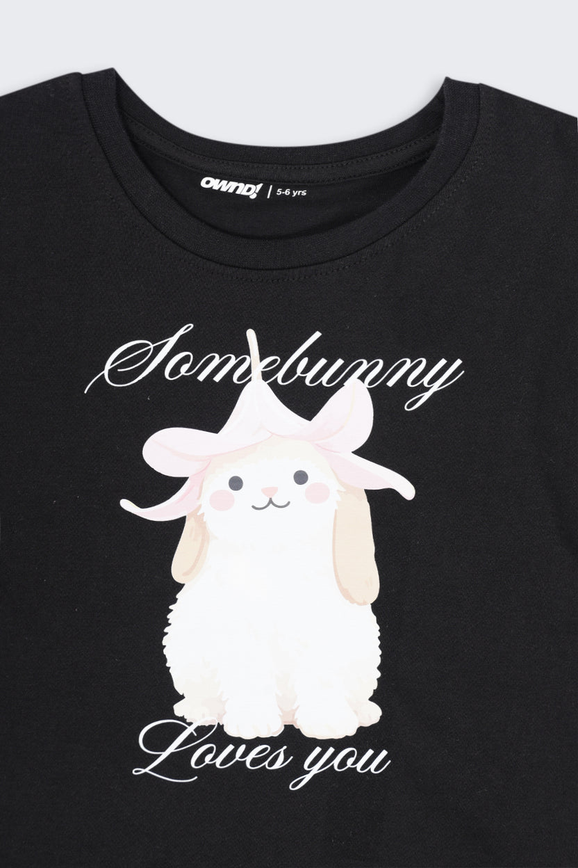 Girls Regular Fit Black Cartoon T-Shirt - Image 5