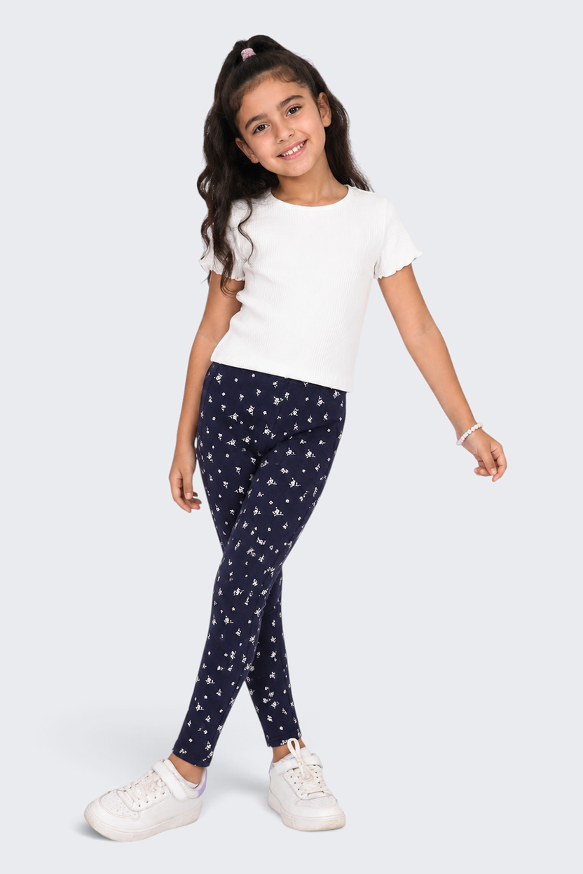 Tweens Girls Regular Fit Navy Printed Legging - Image 1