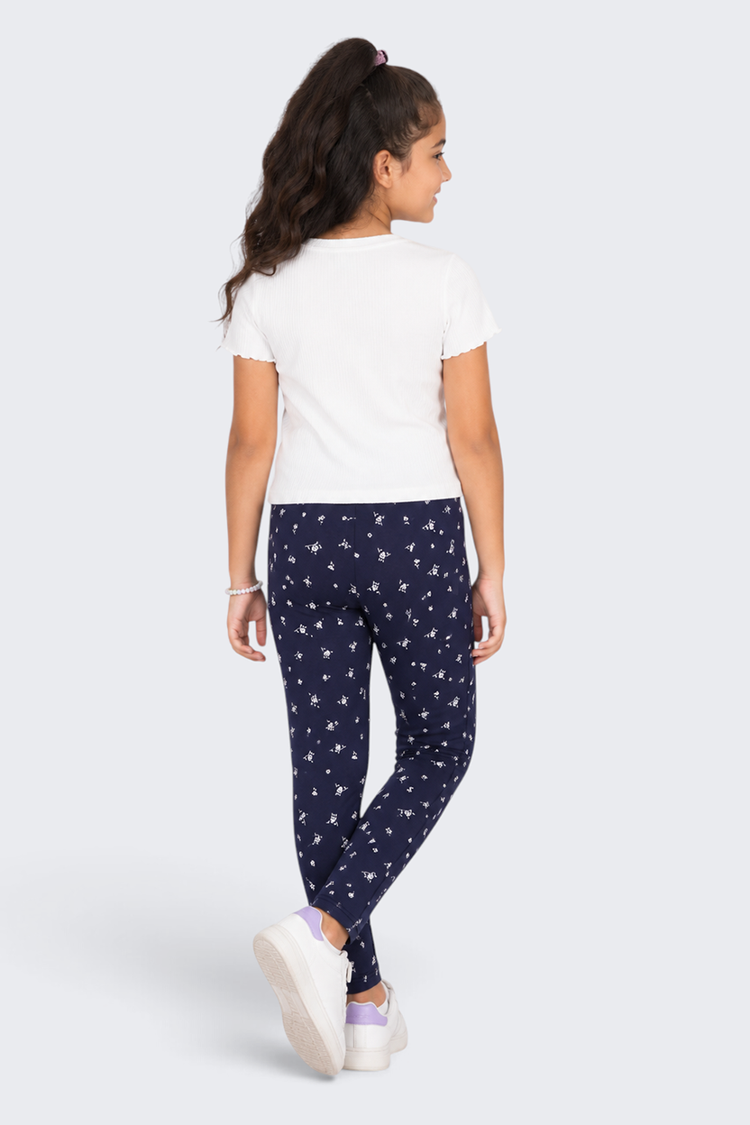 Tweens Girls Regular Fit Navy Printed Legging - Image 4