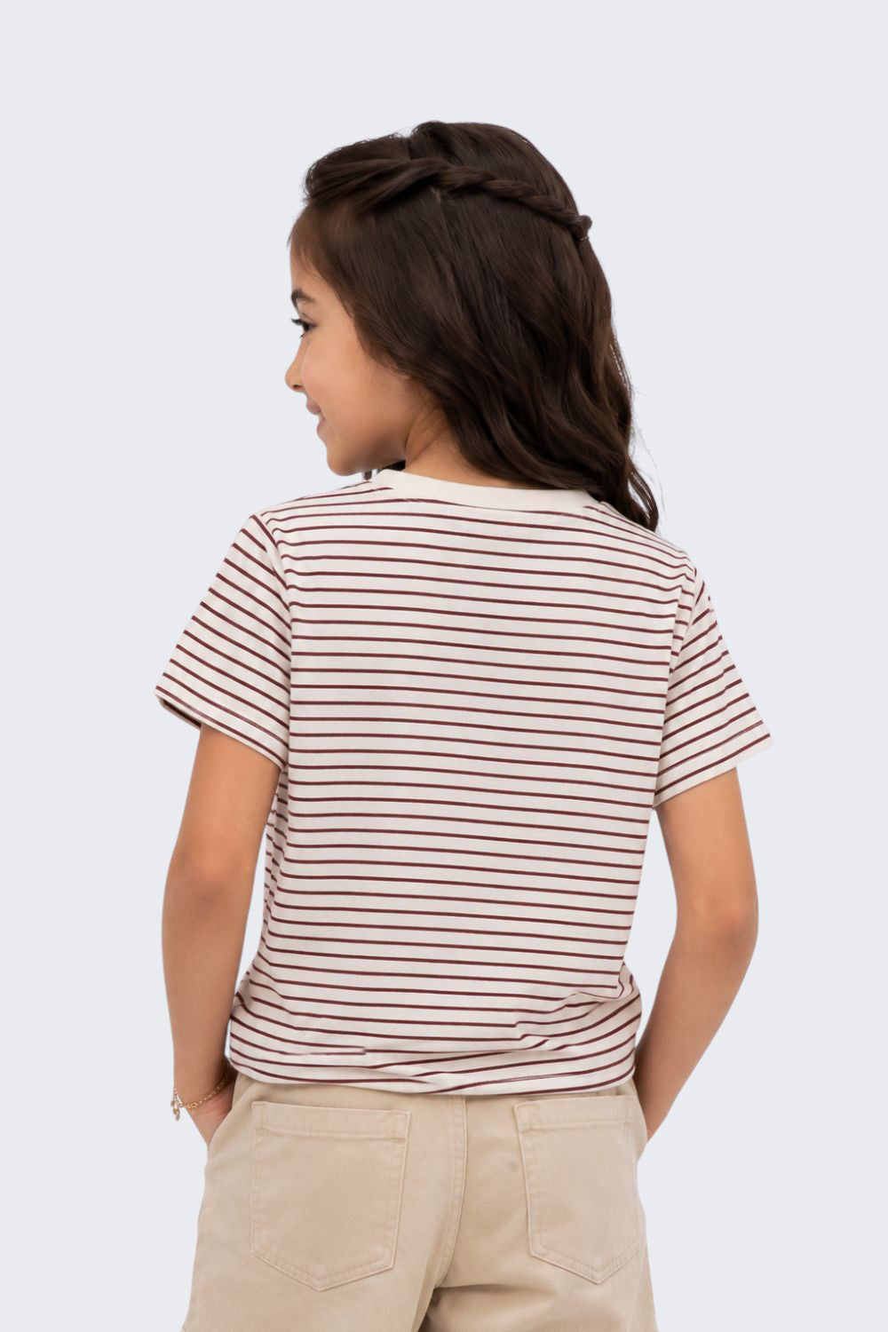 Tweens Girls Regular Fit White Striped T-Shirt - Image 4