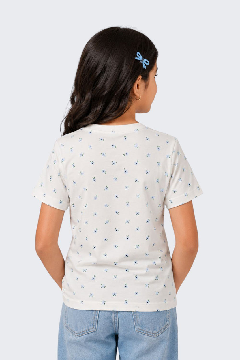 Tweens Girls Regular Fit White Floral T-Shirt - Image 4