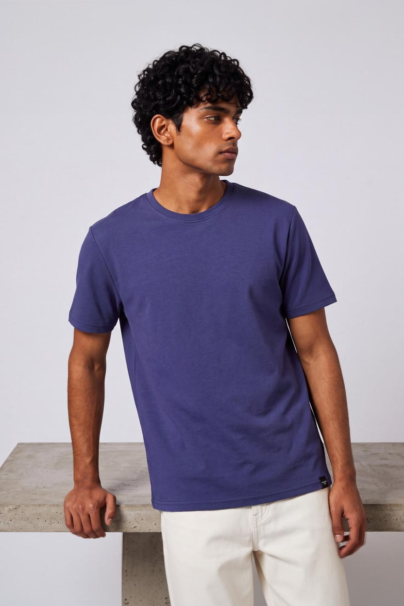 Mens Regular Fit Navy Solid T-Shirt - Image 1