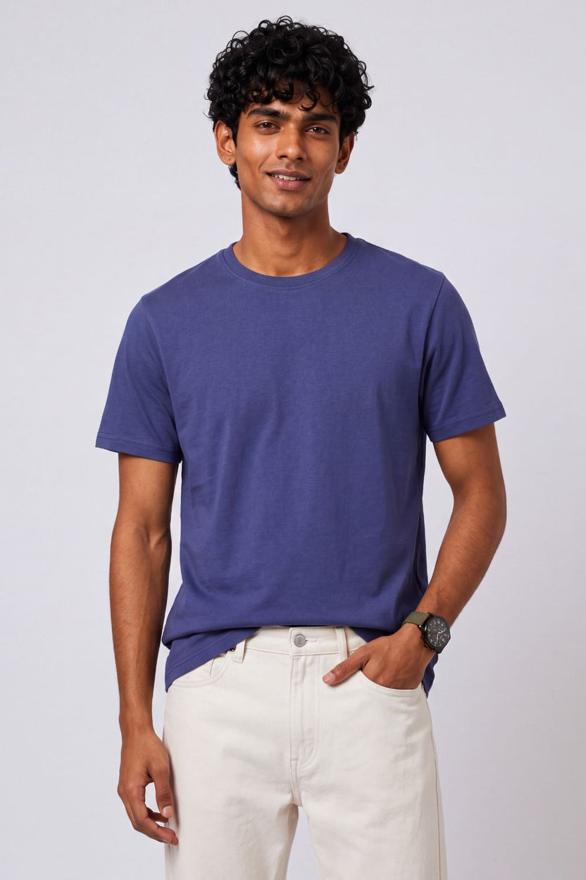 Mens Regular Fit Navy Solid T-Shirt - Image 2