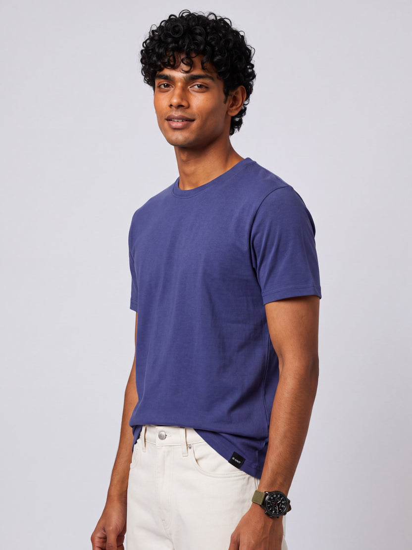 Mens Regular Fit Navy Solid T-Shirt - Image 4