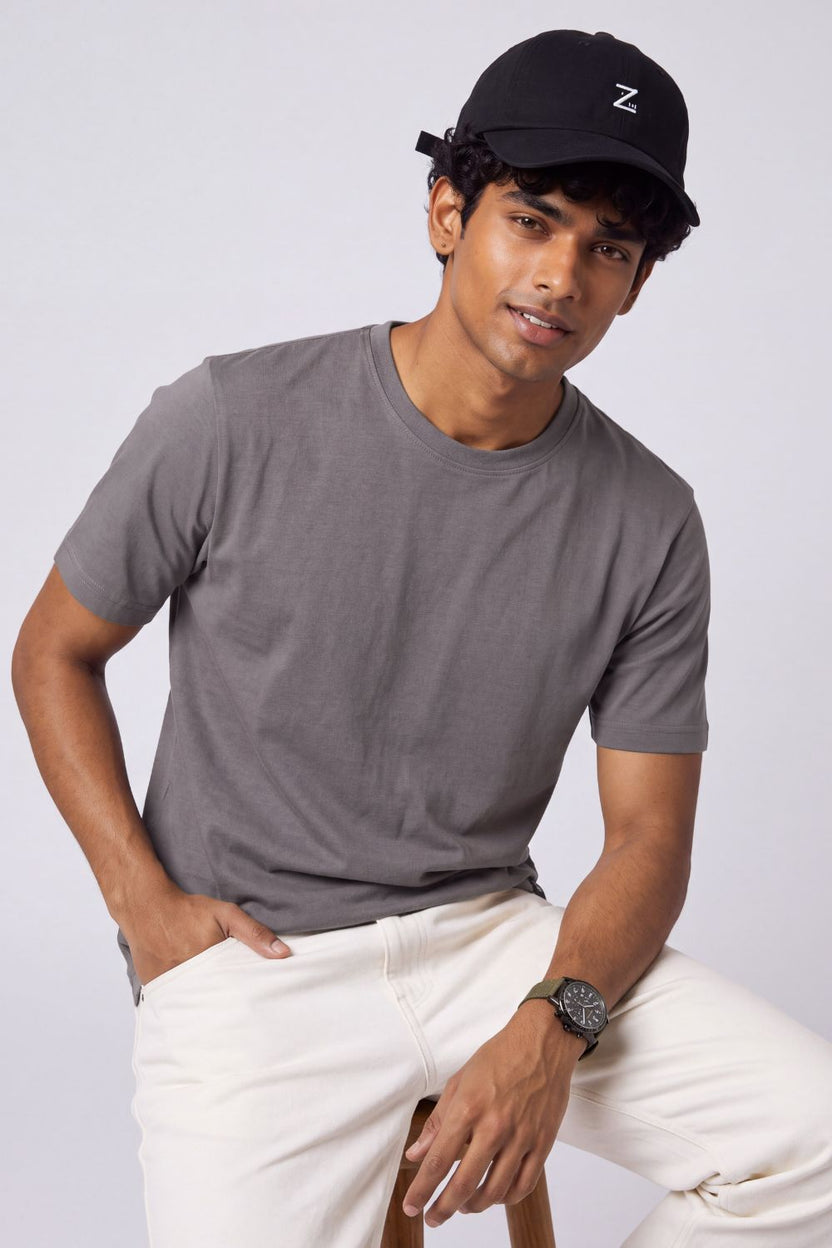 Mens Regular Fit Grey Solid T-Shirt - Image 1