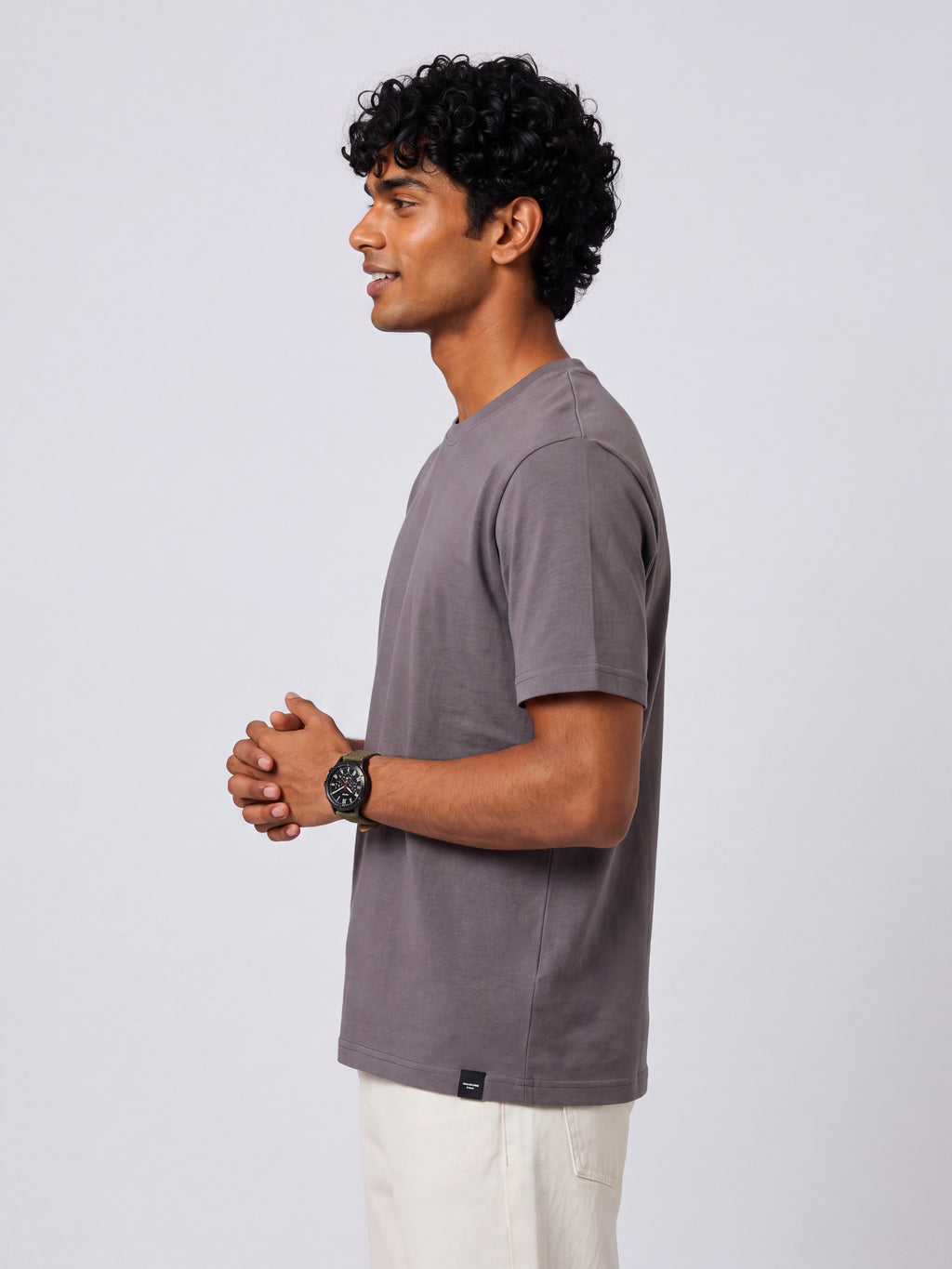 Mens Regular Fit Grey Solid T-Shirt - Image 4