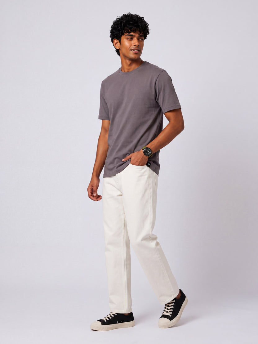 Mens Regular Fit Grey Solid T-Shirt - Image 6