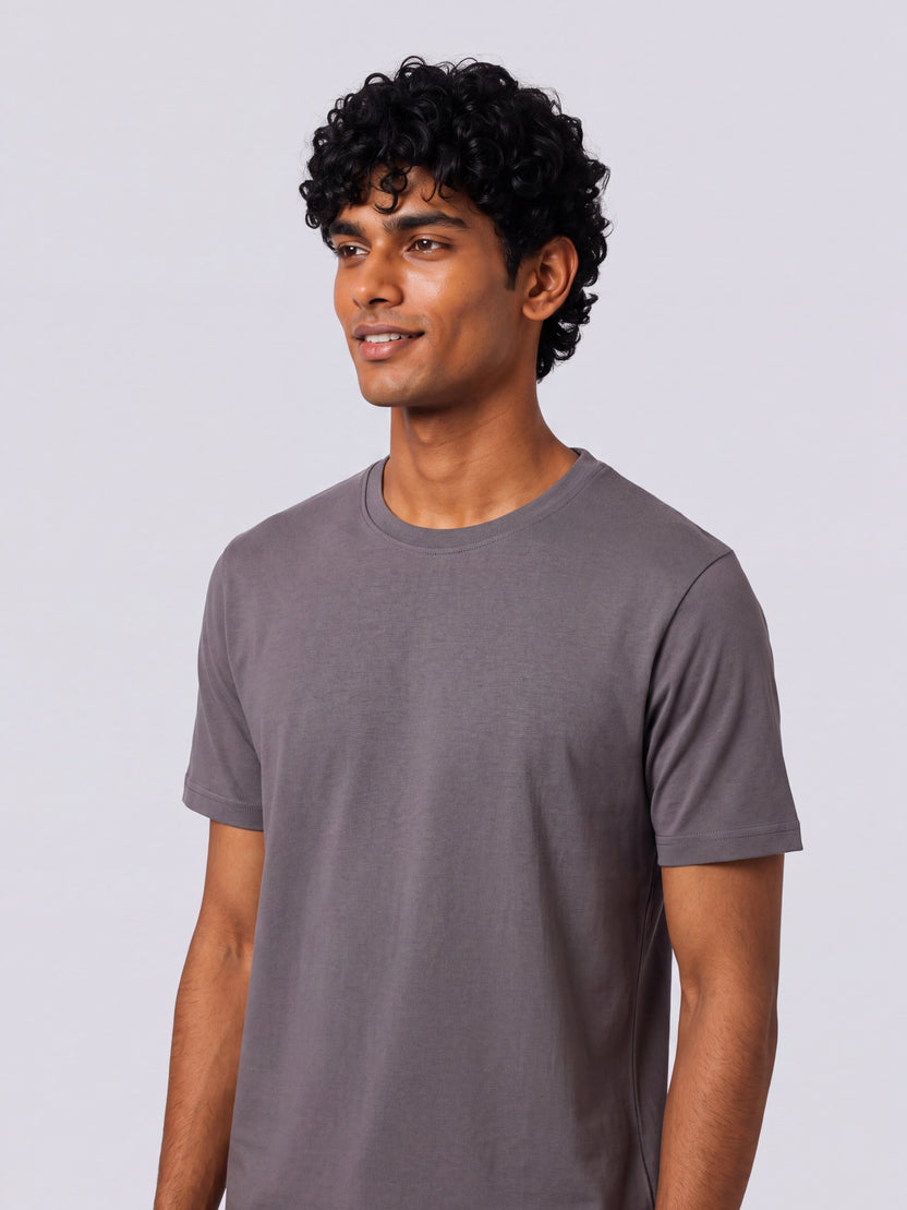 Mens Regular Fit Grey Solid T-Shirt - Image 9