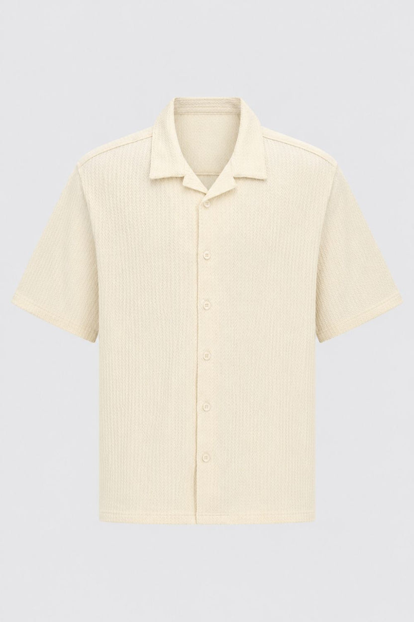 Mens Regular Fit Cream Self Design Casual Shirt - Image 7