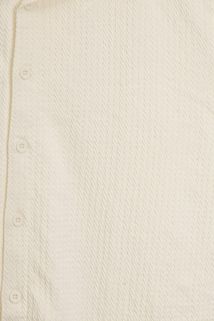Mens Regular Fit Cream Self Design Casual Shirt - Image 8