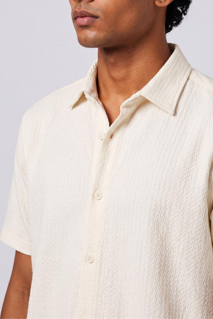 Mens Regular Fit Cream Self Design Casual Shirt - Image 9