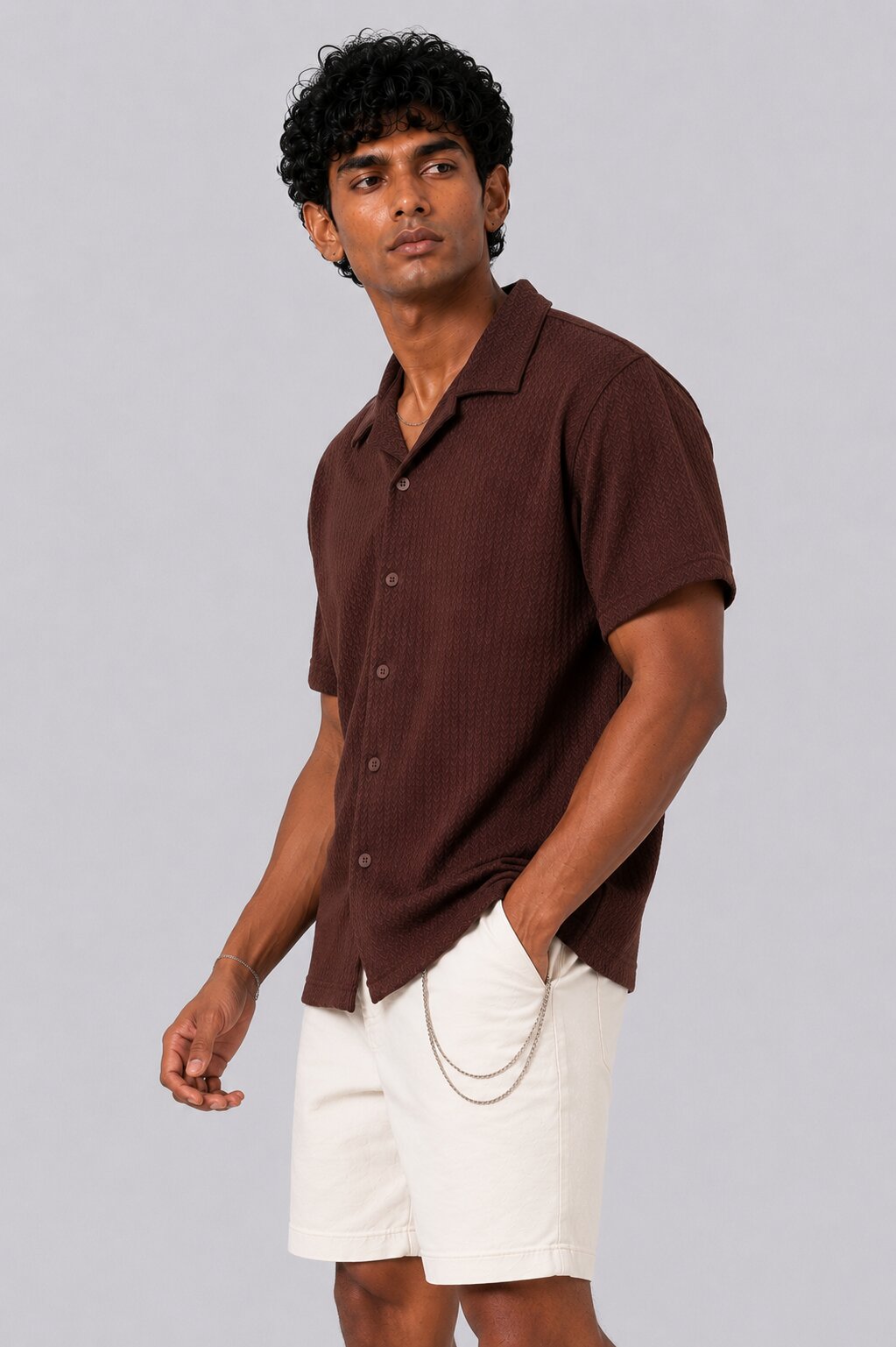 Mens Regular Fit Brown Textured Casual Shirt - Image 4