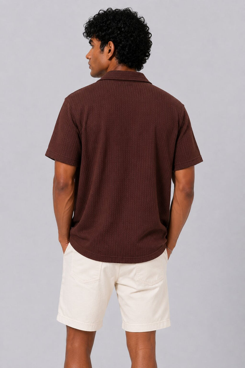 Mens Regular Fit Brown Textured Casual Shirt - Image 5