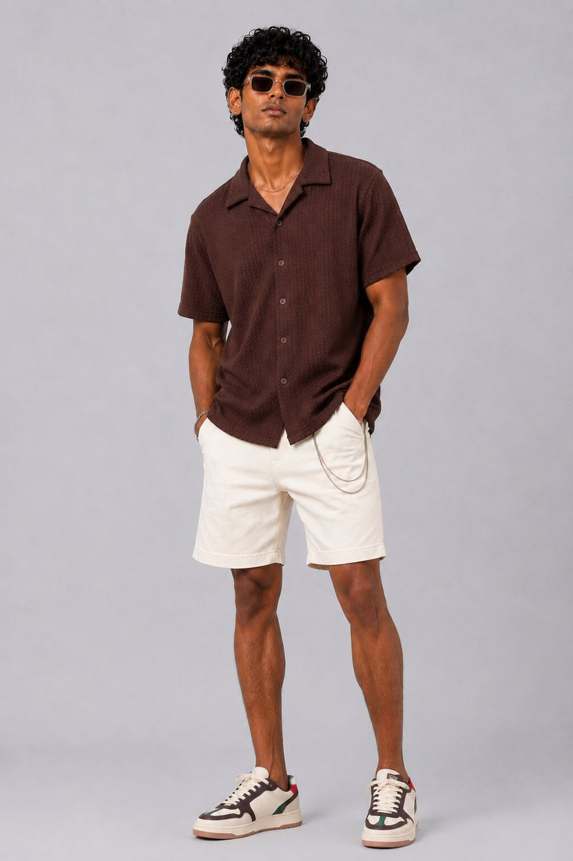 Mens Regular Fit Brown Textured Casual Shirt - Image 6