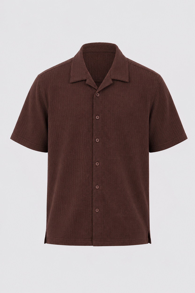 Mens Regular Fit Brown Textured Casual Shirt - Image 7