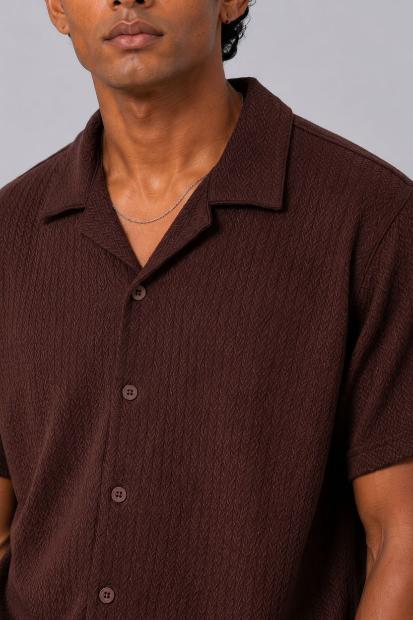 Mens Regular Fit Brown Textured Casual Shirt - Image 9