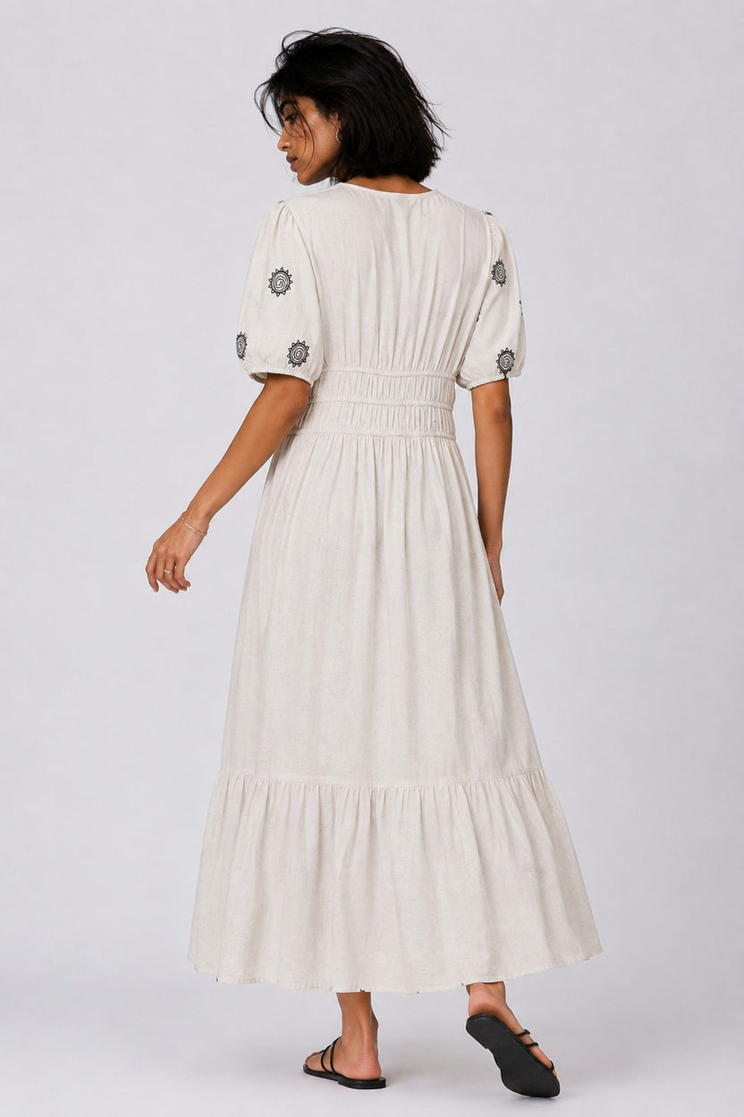 Womens Off White Puff Sleeves Flared Fit Dress - Image 5