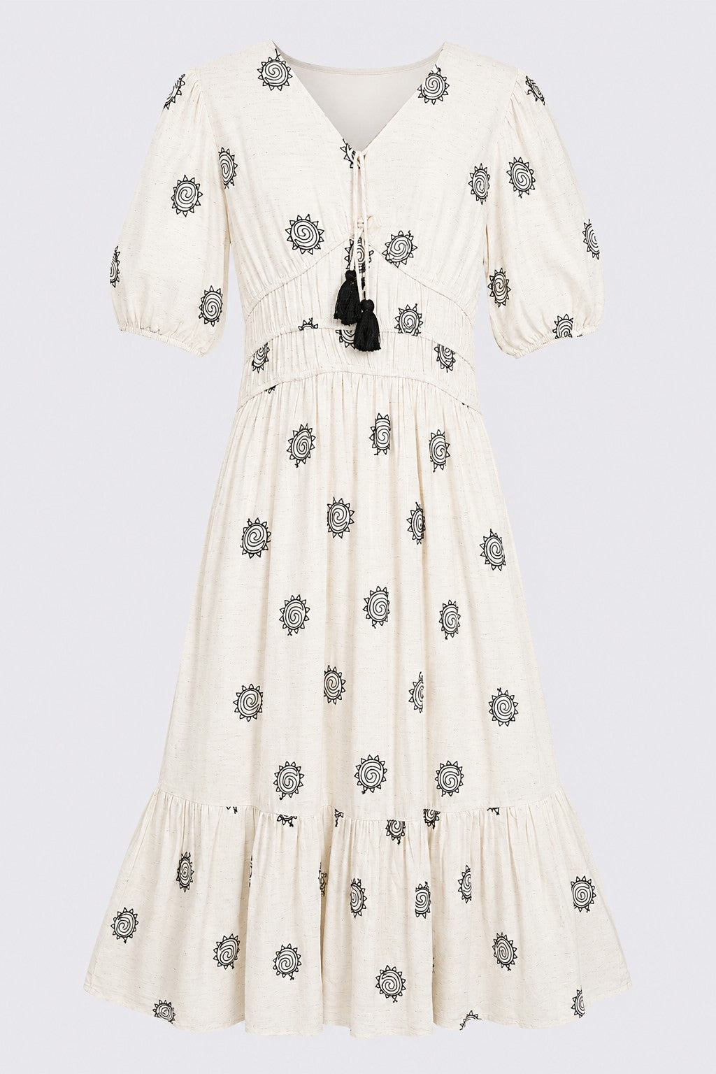Womens Off White Puff Sleeves Flared Fit Dress - Image 7