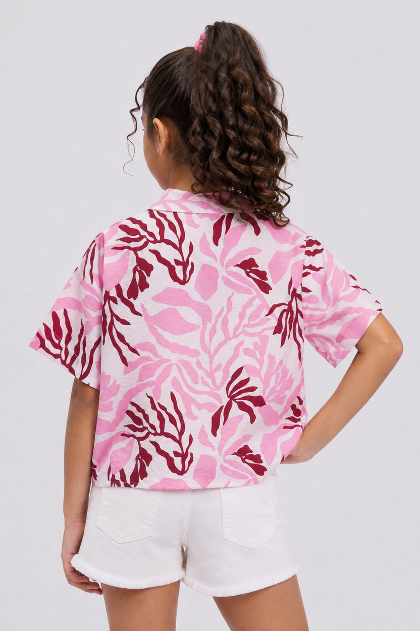 Tweens Girls Boxy Fit Pink Tropical Casual Shirt - Image 4